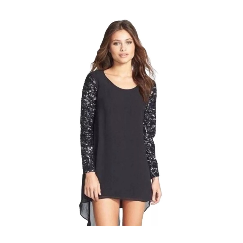 Dress the Population Black Dress with Sequin Sleeves small